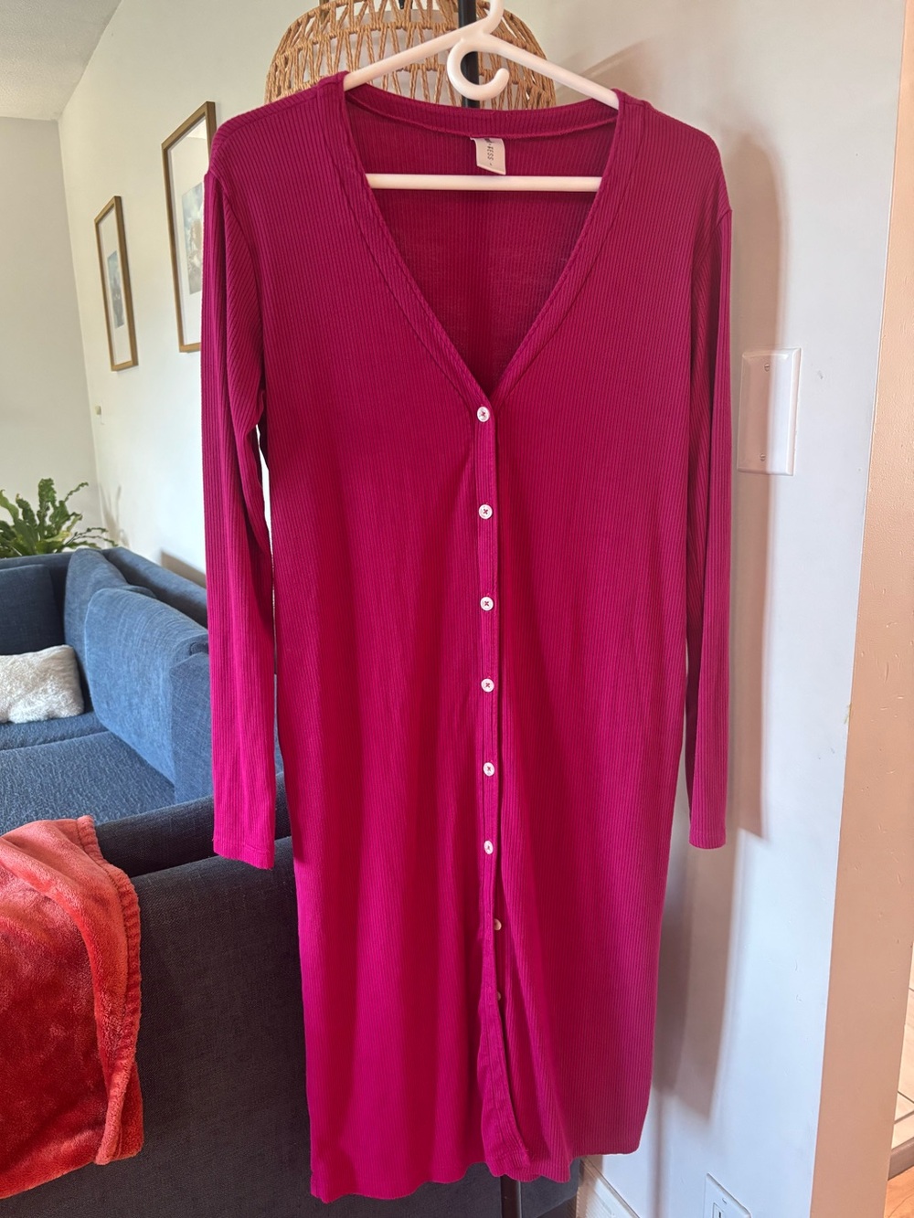 Smash and Tess Long Ribbed Button-Front Cardigan/dress - beautiful pink
